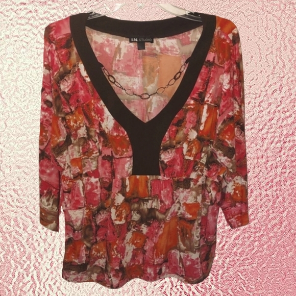 Orange, Coral & Brown Trim Embellished Top - Picture 3 of 15